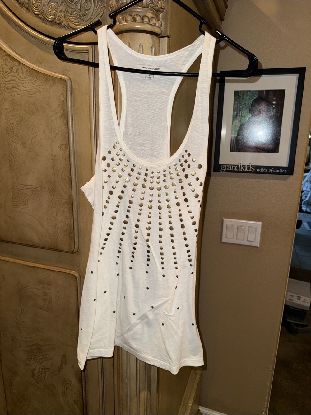 Banana Republic White Stud-Embellished Racerback Tank